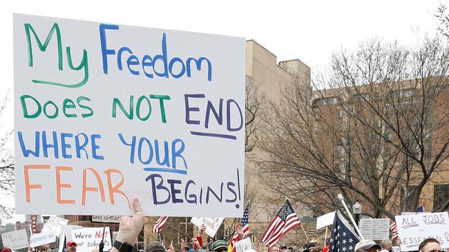 A sign at the April 24 protest. Picture: Kamil Krzaczynski/AFP