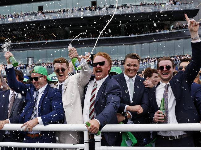 DAILY TELEGRAPH - 19.10.24Everest Stakes day at Royal Randwick.  Craig Williams rides no.4 Bela Nipotina to win the TAB Everest as punters go wild on the finishing line.  Picture: Sam Ruttyn