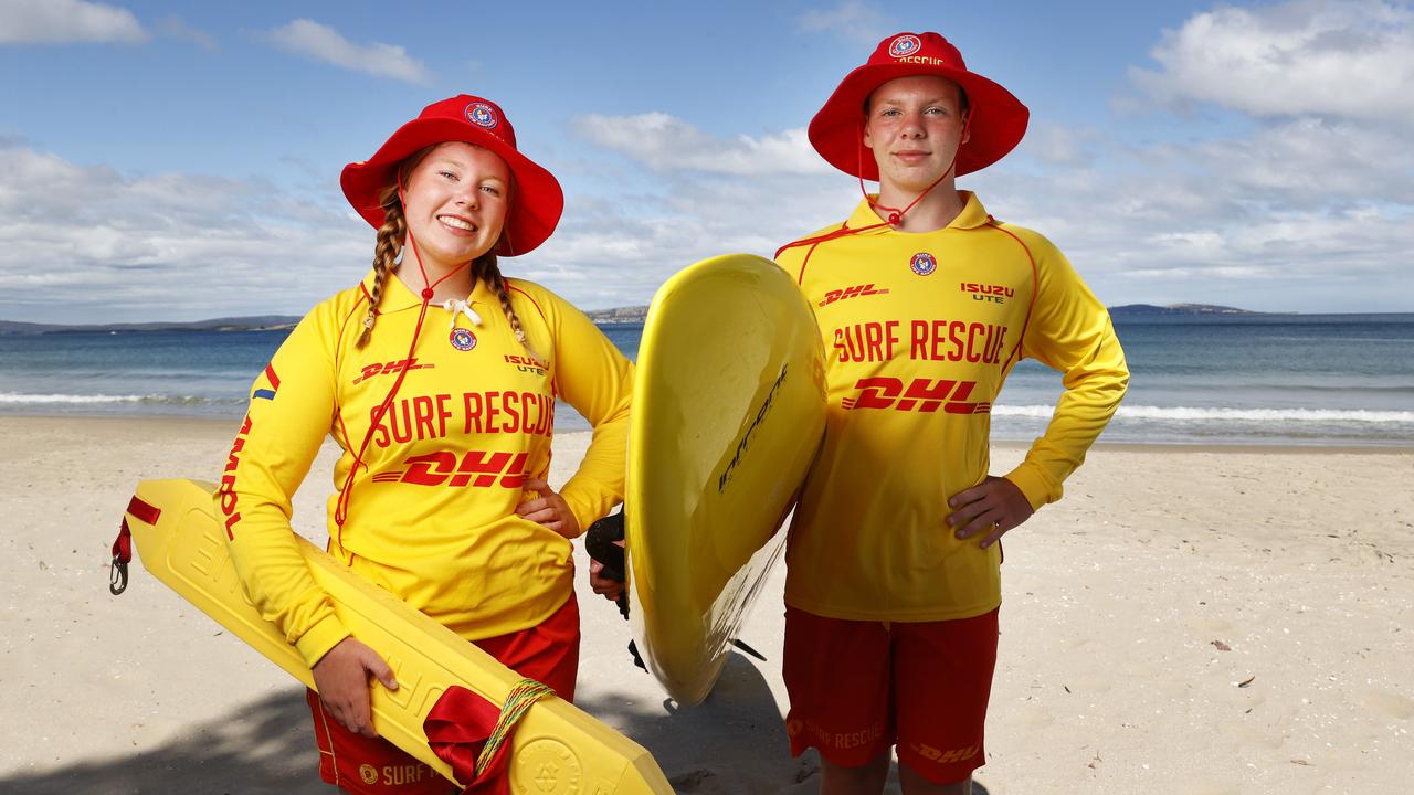 Siblings Chloe Webb 16 and Thomas Webb 14 of Kingston Beach Surf Life Saving Club will be on patrol Boxing Day at Kingston Beach. Picture: Nikki Davis-Jones