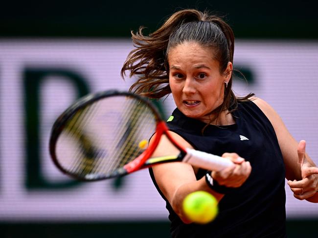 Australia's Daria Kasatkina plays a forehand return to Russia's Mirra Andreeva. Picture: AFP