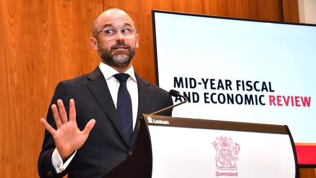 Queensland Treasurer David Janetzki releases the state’s Mid-Year Fiscal and Economic Review. Picture: John Gass