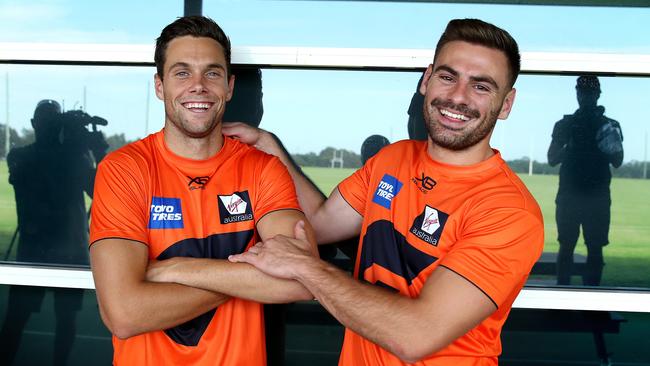 Josh Kelly and Stephen Coniglio of the GWS Giants. Picture: Phil Hillyard