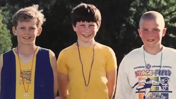 Joel Selwood (left) and Nathan Jones (right) at Little Athletics. Picture: Supplied