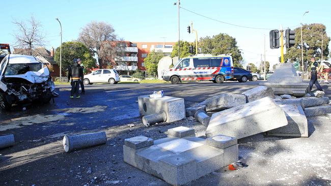 The crash caused significant damage to the memorial. Picture: Mark Stewart