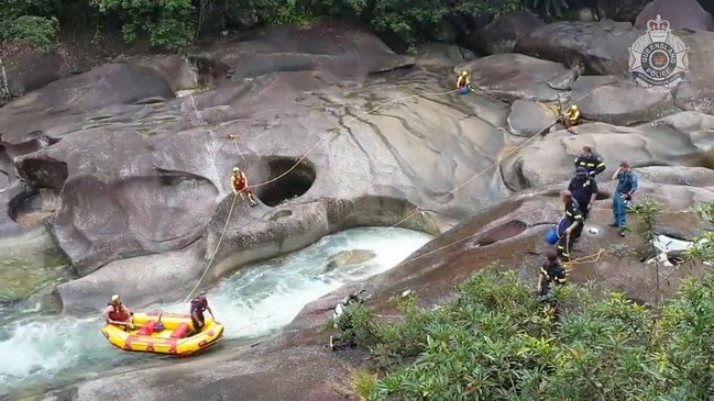 Footage of search for missing swimmer at Babinda Boulders. VIDEO: Queensland Police