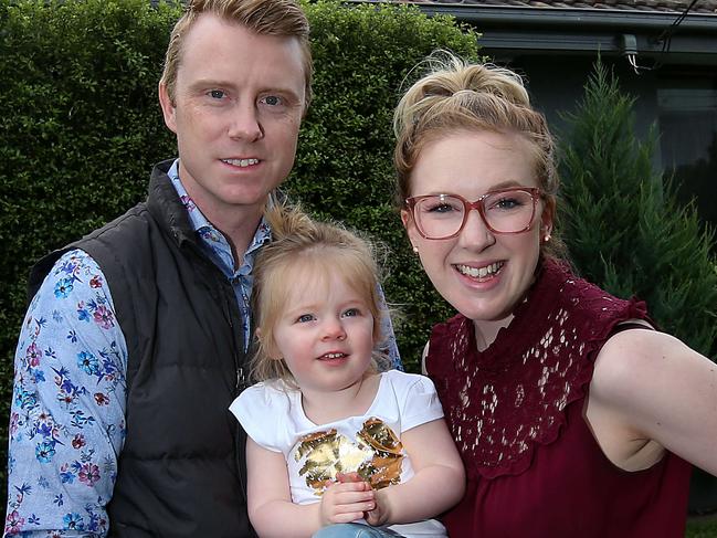 Liam and Emily Keegan at home in Mordialloc with their daughter Imogen 20ths.They have recently refinanced their home loan for a better rate saving thousands of dollars. Picture : Ian Currie