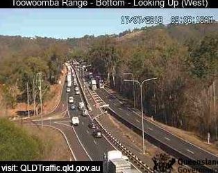 Traffic backed up on the Warrego Highway near the Toowoomba Range. Picture: Contributed