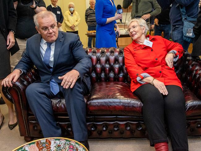 Prime Minister Scott Morrison visitied a retirement village in the SA seat of Boothby on Wenesday. Picture: Jason Edwards