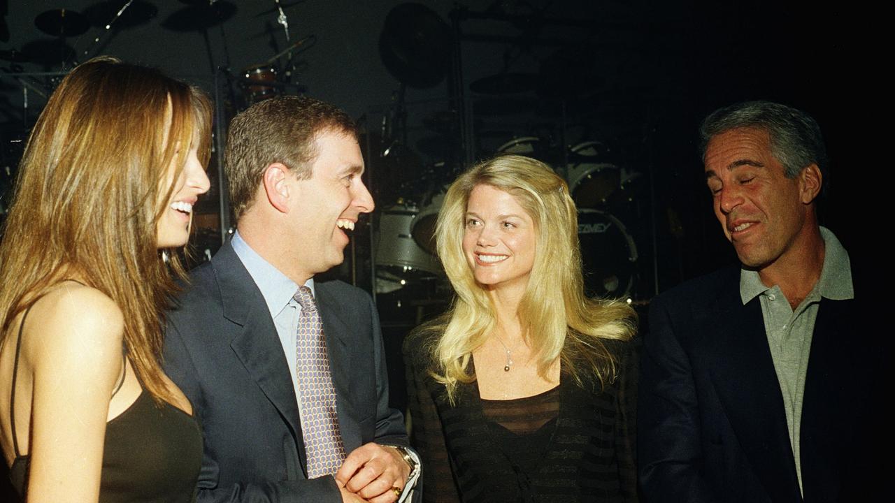 Melania Trump, Prince Andrew, Gwendolyn Beck and Jeffrey Epstein at a party at the Mar-a-Lago club, Palm Beach, Florida, February 12, 2000. Picture: Davidoff Studios/Getty Images.