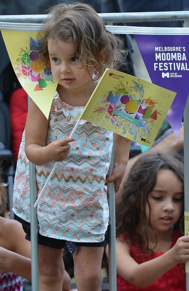  Thalia 3, watches the Moomba parade in St Kilda Rd. Picture: Nicole Garmston 