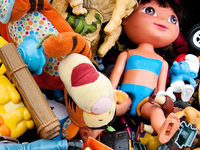"Albuquerque, USA - November 17, 2012: A pile of plastic, used toys at the flea market in Albuquerque."