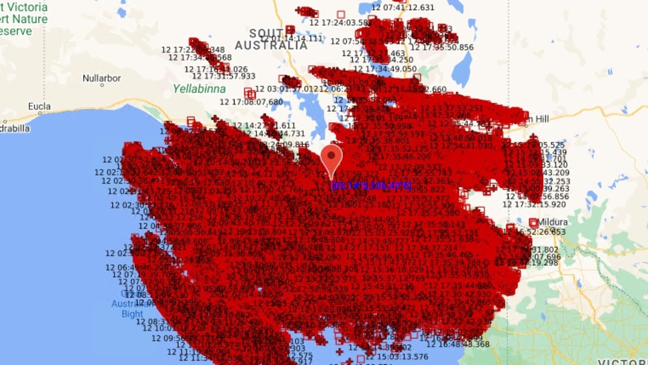 SA Power Networks graph showing the lightning strikes across the state on Saturday.