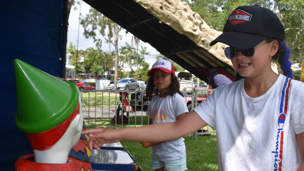 Ruby, 9 and MacKenzie Walters, 9 try their luck.