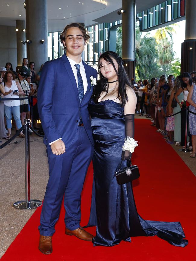Kai Hogan and Anne Kue arrive at the Trinity Bay High School formal evening, held at the Cairns Convention Centre. Picture: Brendan Radke
