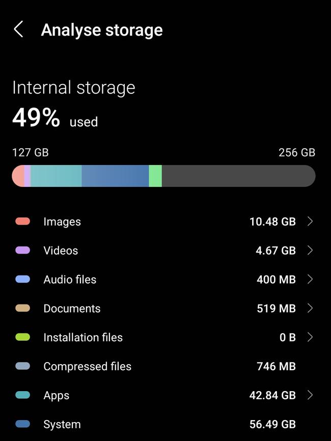 Samsung makes it easy to analyse storage. Picture: Danica Clayton