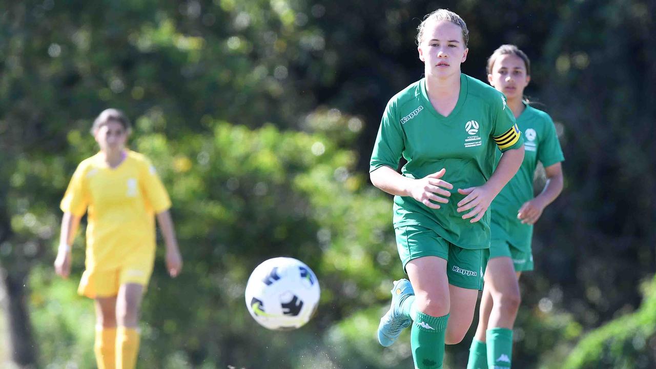 Football Queensland Community Cup carnival, Maroochydore. U13-14 girls, Sunshine Coast V Darling Downs. Picture: Patrick Woods.