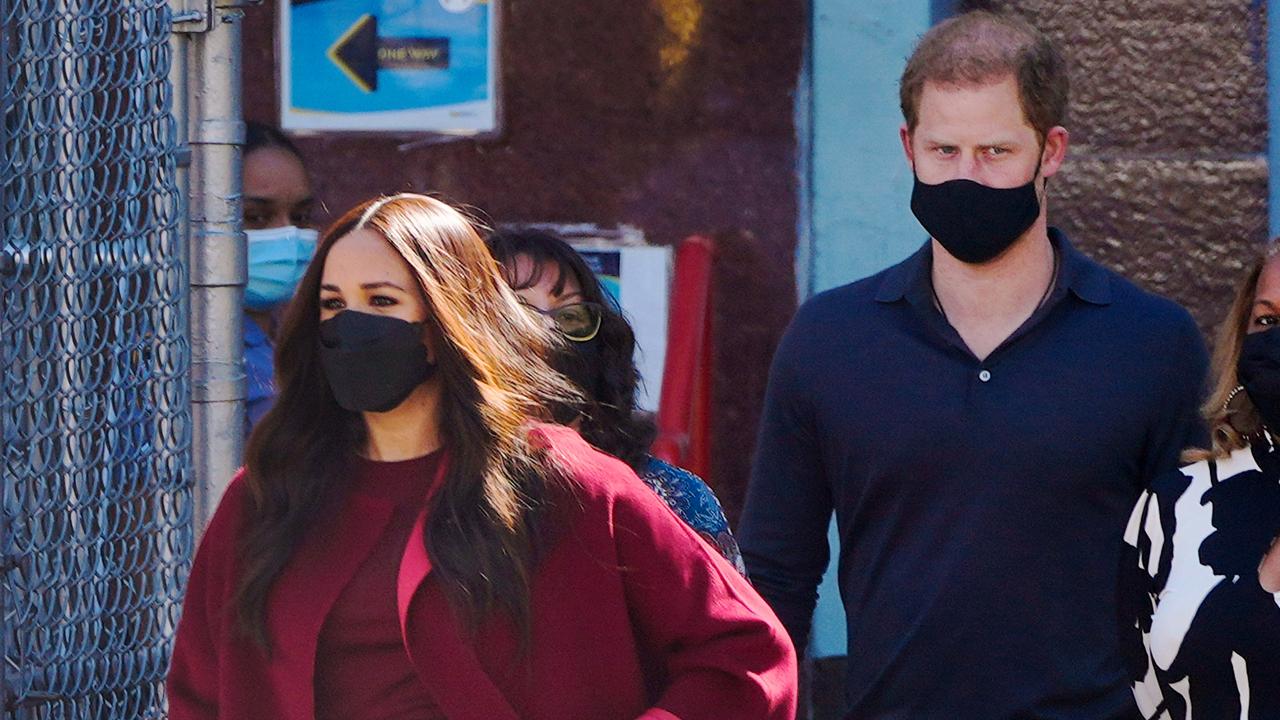 Meghan Markle and Prince Harry visited a Harlem school last year where Meghan read her children’s book. Picture: Gotham/GC Images