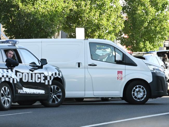 A coroner’s van leaving the Quest. Picture: Josie Hayden