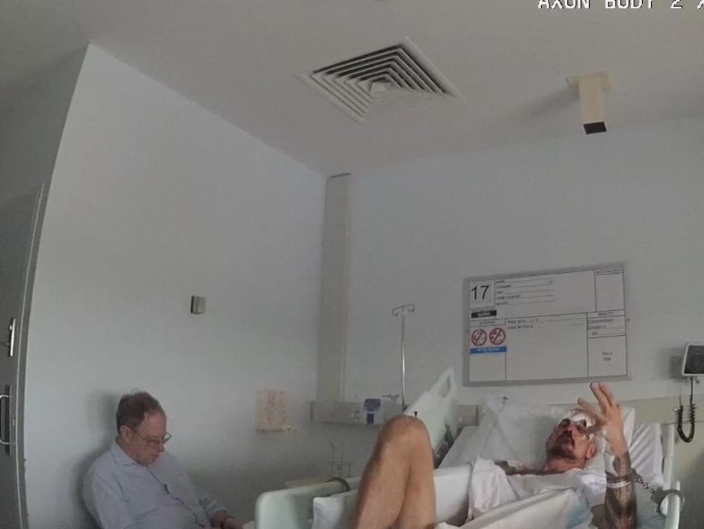 Ben Hoffmann being interviewed by psychiatrist Rob Parker at the Royal Darwin Hospital. Picture: Supplied