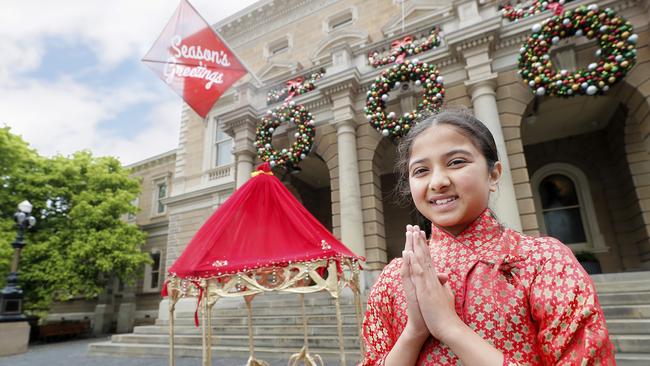 Pradipta Dhungana, 10, from the Nepali Society of Tasmania, is joining the Christmas Pageant tomorrow. PICTURE: RICHARD JUPE