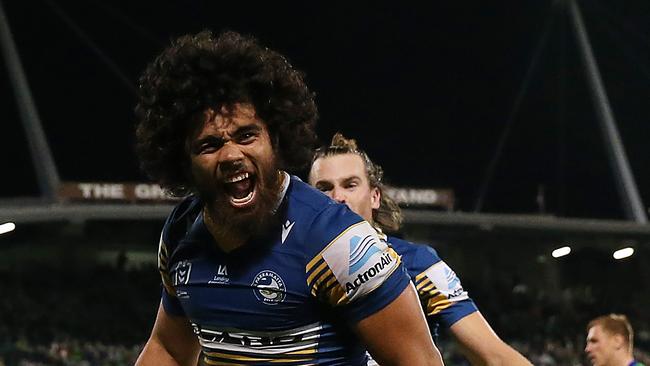 Isaiah Papali'i ended the game with two tries to his name, giving the Eels a selection headache when Ryan Matterson is good to return. Picture: Getty Images.