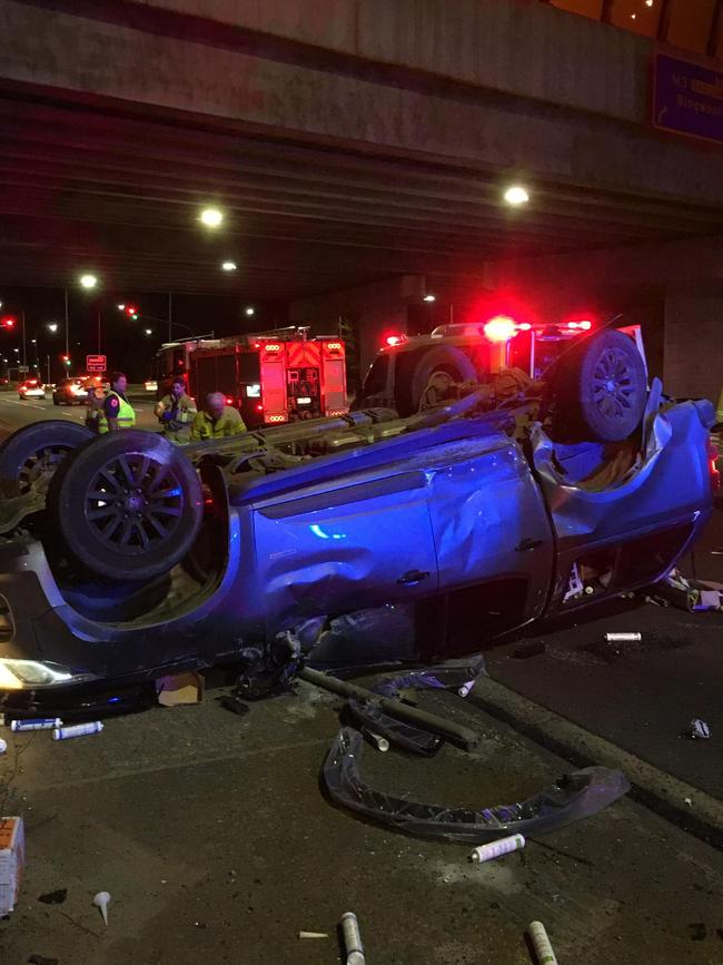 The ute flipped onto its roof.