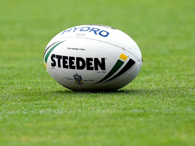 Steeden rugby league ball on ground during Wests Tigers training at Concord Oval,Concord . Picture : Gregg Porteous