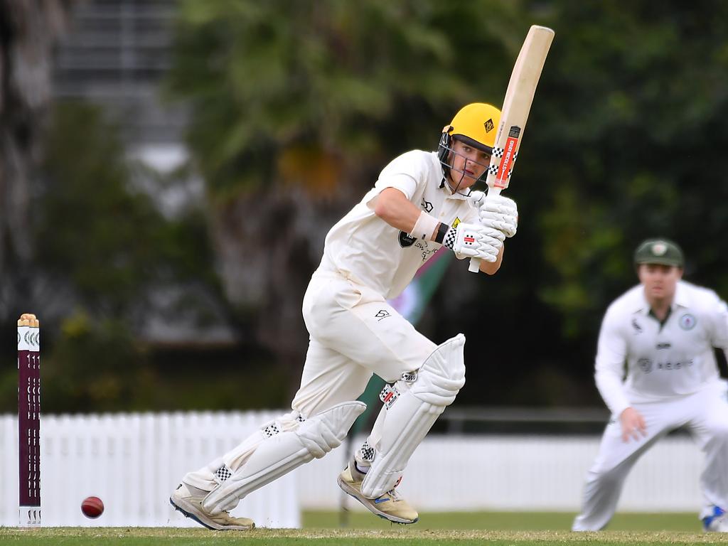 Wests batsman Isaiah Snell South Brisbane v Wests in the Sci-Fleet first grade competition. Saturday October 1, 2022. Picture, John Gass