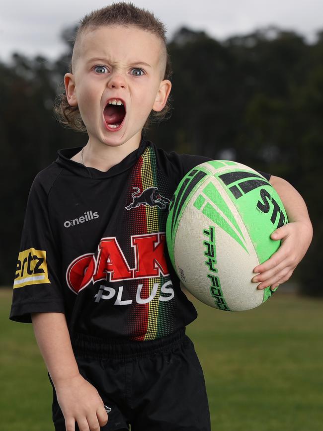 While the government has skewered the suggestion of Covid-safe large scale NRL Grand Final gatherings, it has done nothing to dampen the excitement of Penrith fan Logan Klauze. Picture: David Swift