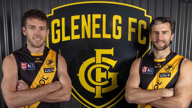 Chris Curran (left) and Max Proud (right) at Glenelg Oval Stadium. Pictured on 17th September 2024. Picture: Ben Clark