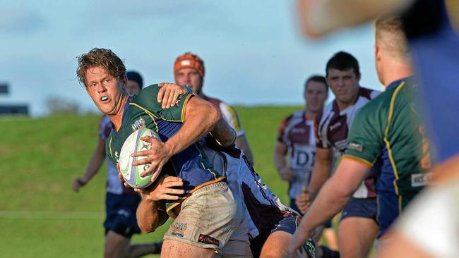 RUGBY: University of the Sunshine Coast v Noosa. USC's Jacob Mabb looks to off load.