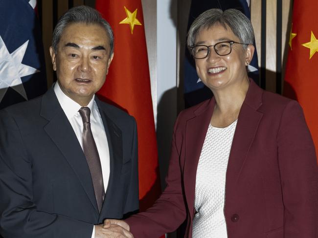 CANBERRA, AUSTRALIA, NewsWire Photos. MARCH 20, 2024: Minister for Foreign Affairs Penny Wong meets with Chinese Foreign Minister Wang Yi for talks at Parliament House in Canberra. Picture: NCA NewsWire / Martin Ollman