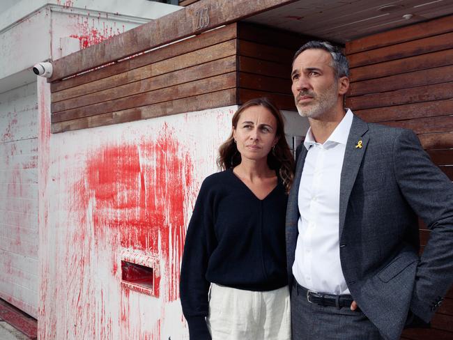 17-01-2025. Executive Council of Australian Jewry co-chief executive Alex Ryvchin and wife Vicki, outside their former home, 263 Military Rd Dover Heights, Sydney, which was the subject of an anti-Semitic attack over night. Picture: Max Mason-Hubers / The Australian