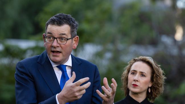 Then Premier Daniel Andrews and Minister Gabrielle Williams at a press conference earlier this year. Picture: Jason Edwards