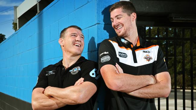 Cronulla Sharks captain Paul Gallen with his cousin, Wests Tigers rookie Matthew Eisenhuth. Picture: Richard Dobson