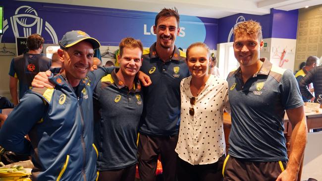 Aussie tennis champ Ash Barty celebrates with the Australian cricket team at Lords. Picture: Andre Mauger