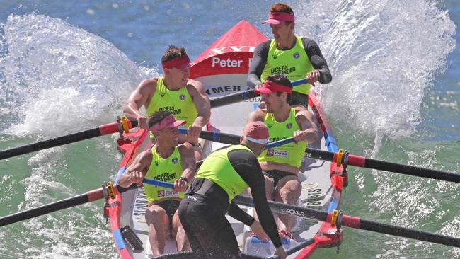 The Collaroy men’s crew competing in the opening round of the Ocean Thunder Series at Dee Why Beach. Pic: HarvPix.