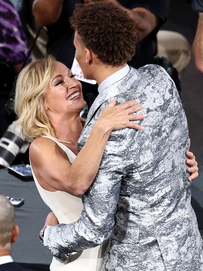 Daniels is congratulated by his mum after being picked up in the NBA Draft. Photo: Arturo Holmes/Getty Images/AFP