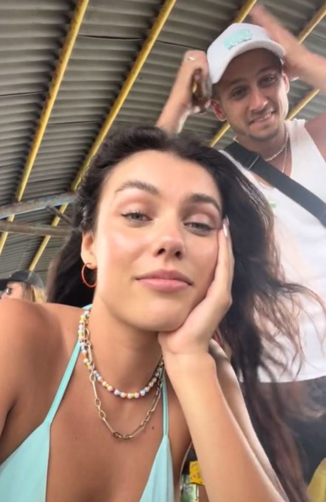 Australian-Egyptian model Sarah Said-Smith pictured with her partner Jamie as the pair waited almost six hours for the ferry to arrive. Picture: TikTok/sarahsaidsmith