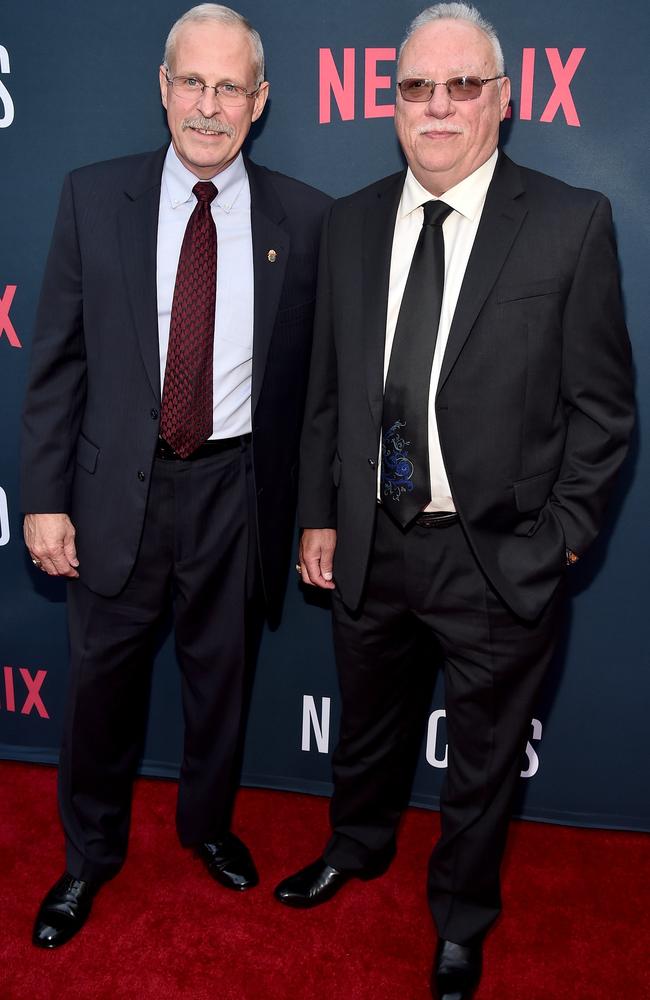 Former DEA agents Steve Murphy (L) and Javier Pena attend the Season 2 premiere of Netflix's Narcos at ArcLight Cinemas in August, 2016. Picture: Alberto E. Rodriguez/Getty Images