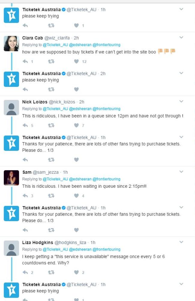 Ticketek attempting to calm angry fans.