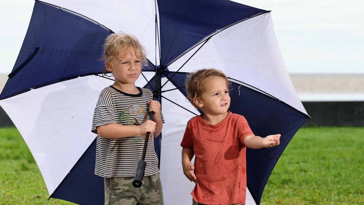 With cyclone season in full swing, the meteorologist offered a reminder to residents, particularly along the east coast of Queensland, to refresh their knowledge of cyclone preparedness. Mooroobool brothers Tucker Podhaczky, 4, and Sunny Podhaczky, 2, photographed. Picture: Brendan Radke