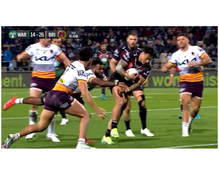 Mam can’t stop Charnze Nicoll-Klokstad slipping through. Picture: Fox League