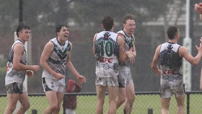 St Mary’s beat Leopold in the wet by 11 points for the second season in a row. Picture: Alan Barber