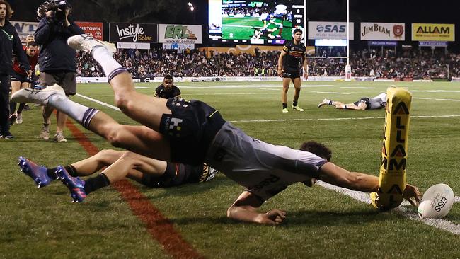 Xavier Coates came up just short of scoring a miraculous try. Picture: Cameron Spencer/Getty Images