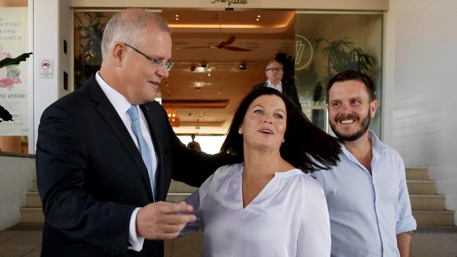 Scott Morrison and wife Jenny on the campaign trail in Herbert with Phillip Thompson. Picture: Getty