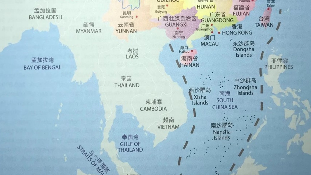 The map in the book which clearly shows the so-called “nine dash line” stretching south of China and puts independent Taiwan as merely a province of China.