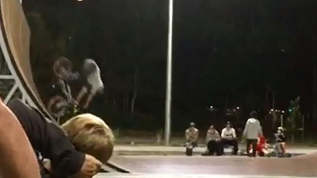 Paul Marney, as he loses control on the half pipe at Mona Vale Skate Park.