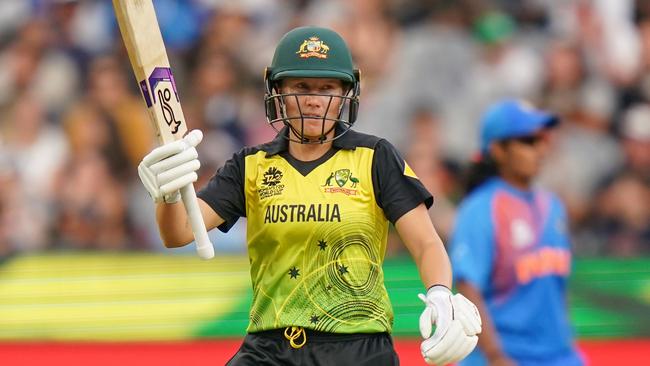 Alyssa Healy celebrates after reaching 50. Picture: AAP