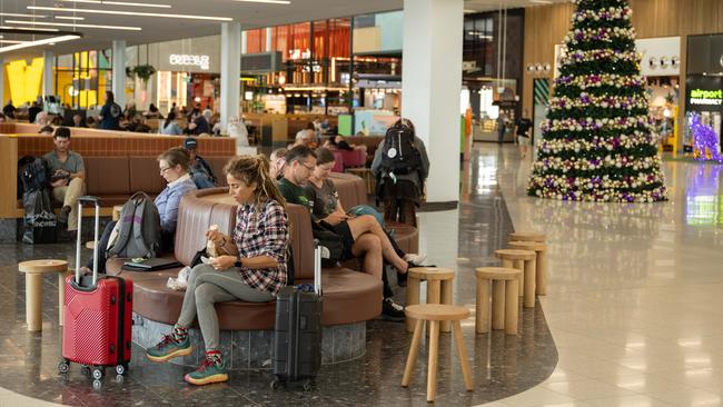 Passengers waiting at Adelaide Airport on Monday. Picture: Morgan Sette